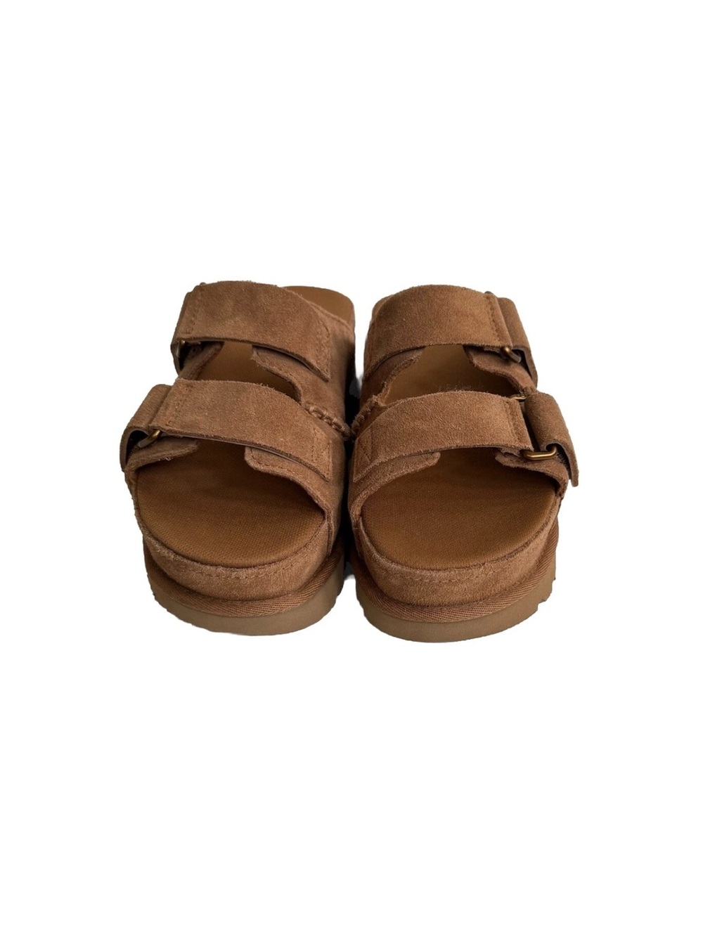 UGG GOLDENSTAR HI SLIDE SUEDE CHESTNUT PLATFORM SANDALS - Picture 3 of 5